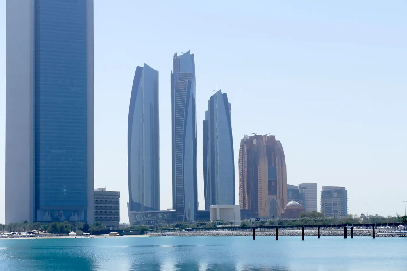Abu Dhabi skyline across the water — location photography