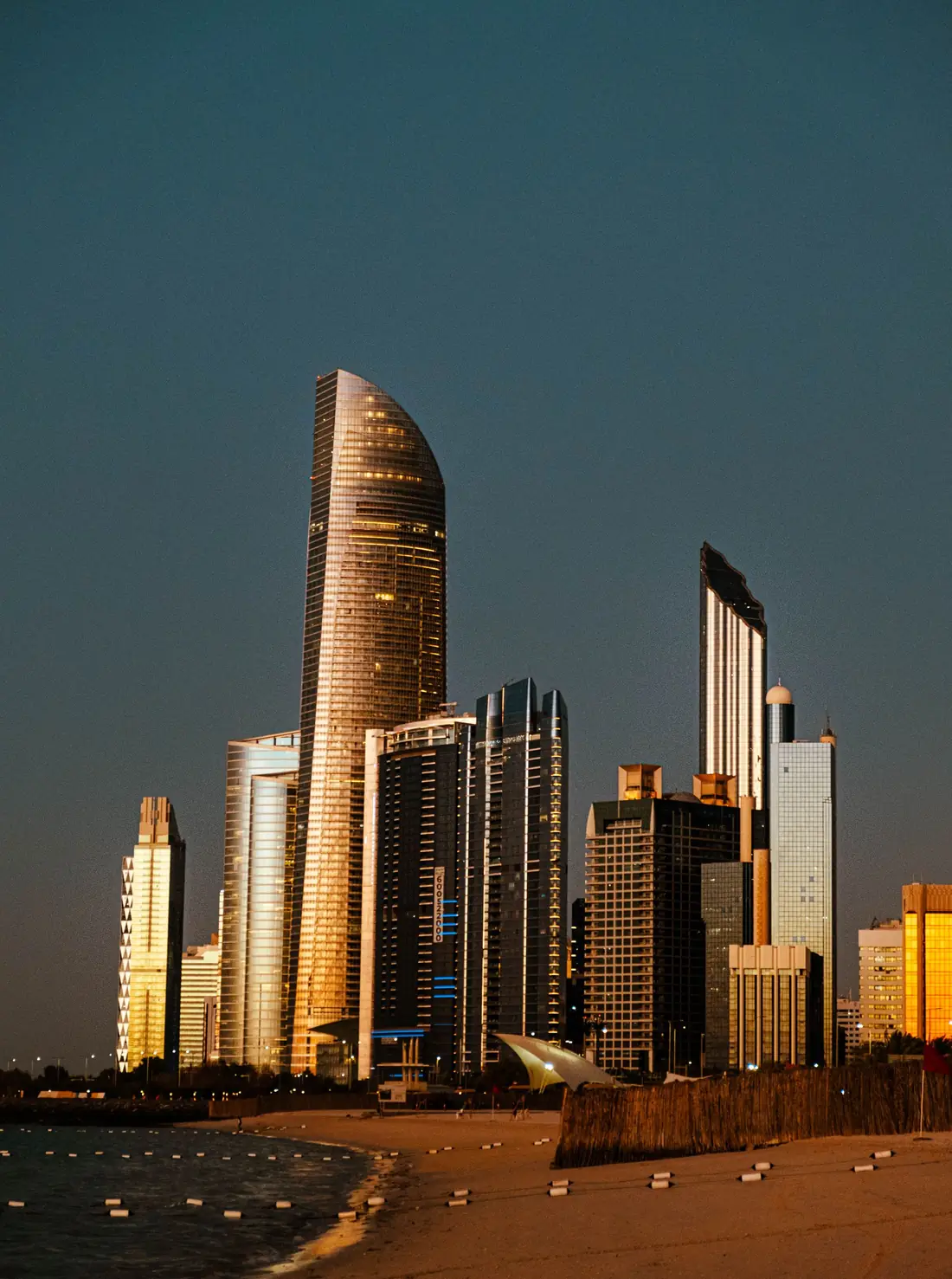 Abu Dhabi towers at dusk — location photography